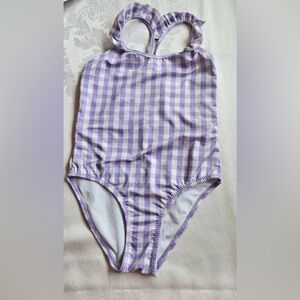 Zara Girls One Piece Purple Gingham Swimsuit